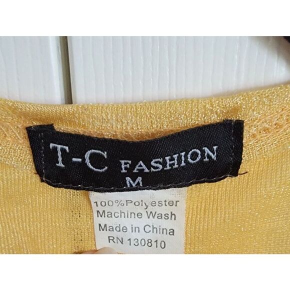 TC Fashion Women's Medium Yellow VTG BLING Blouse SS (Has Pulls) See Photos - Picture 7 of 10